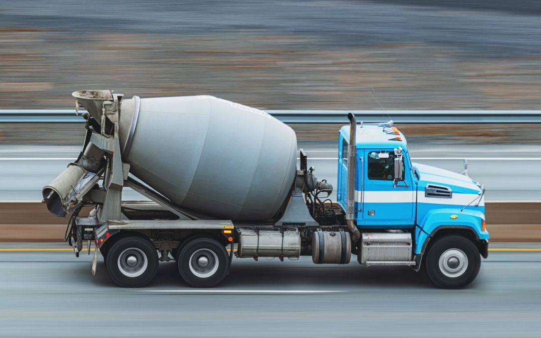 a concrete truck on the road